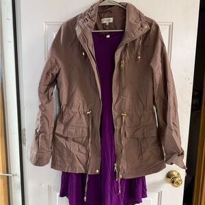 Charlotte Russe Brown Utility Jacket with Purple Inner Layer